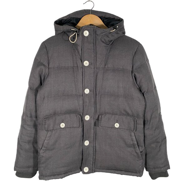 Beams Button Up Wool Hooded Utility Puffer Parka Gray mens size JPN medium - Picture 1 of 11